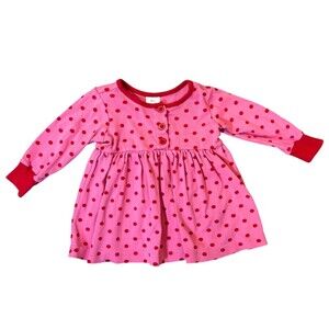 Hanna Andersson Girls 80 2T Dress Playday Pink Polka Dot Long Sleeve Henley